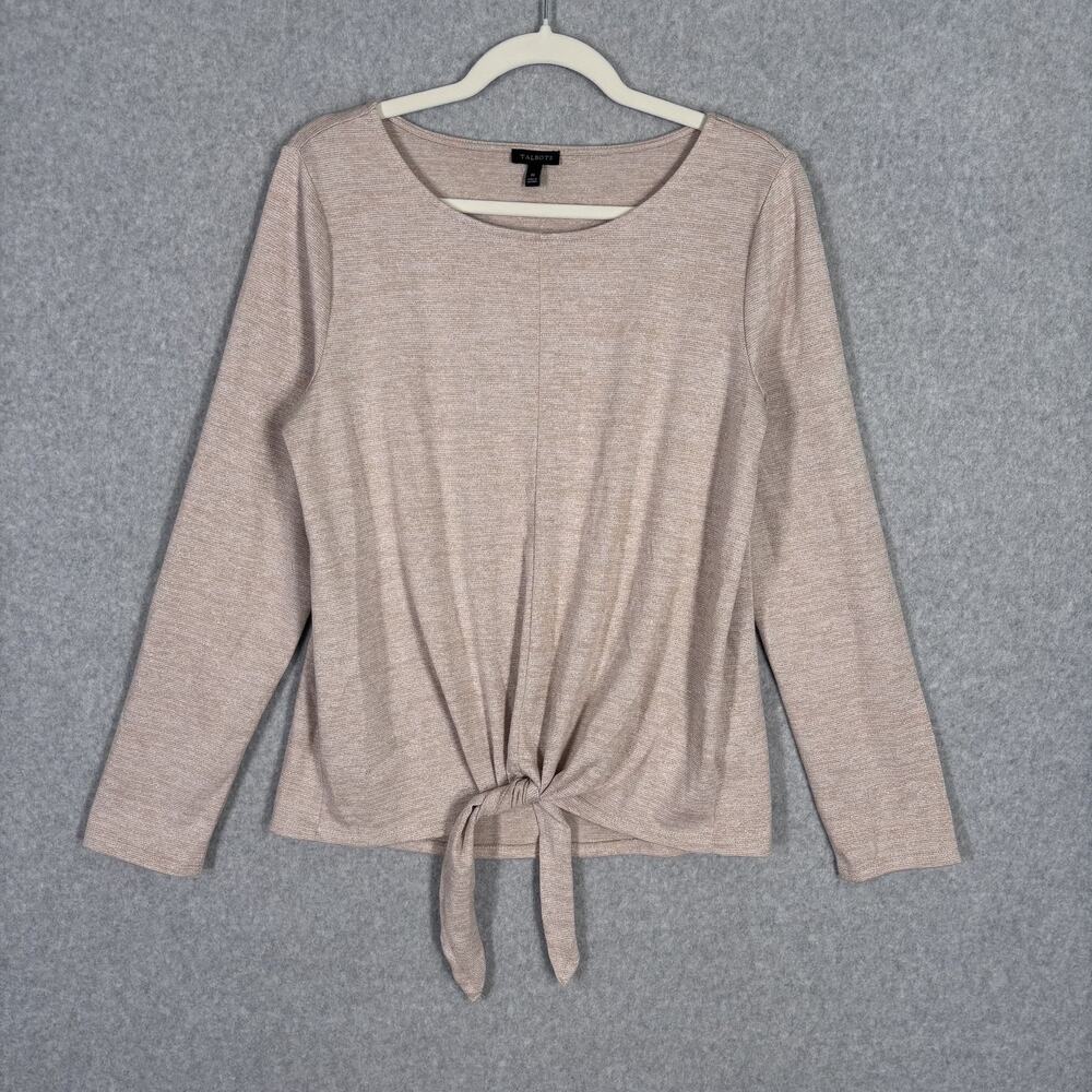 Talbots Sweater Top Medium Pink Metallic Tie Front Minimal Blush Glam Career
